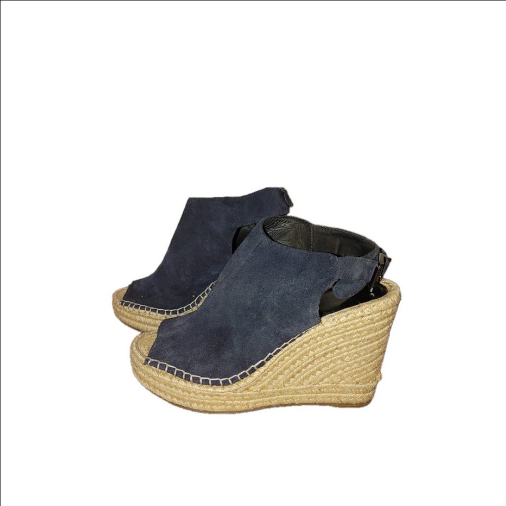 Kenneth Cole Olivia Blue Suede Espadrille Wedges Size 8M
